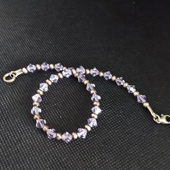 Amethyst Crystal silver beaded 9" Sterling Silver Anklet - Picture 1 of 4